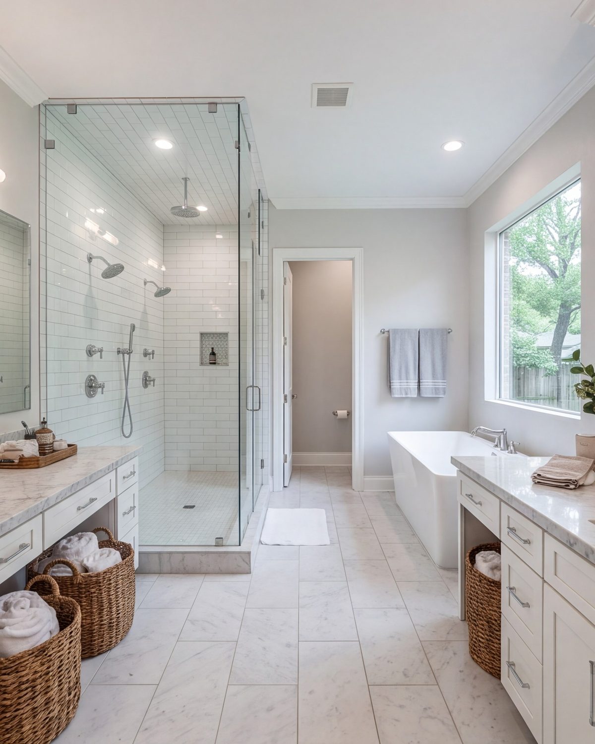 Sharpstown primary bathroom with a large walk-in shower and double vanity
